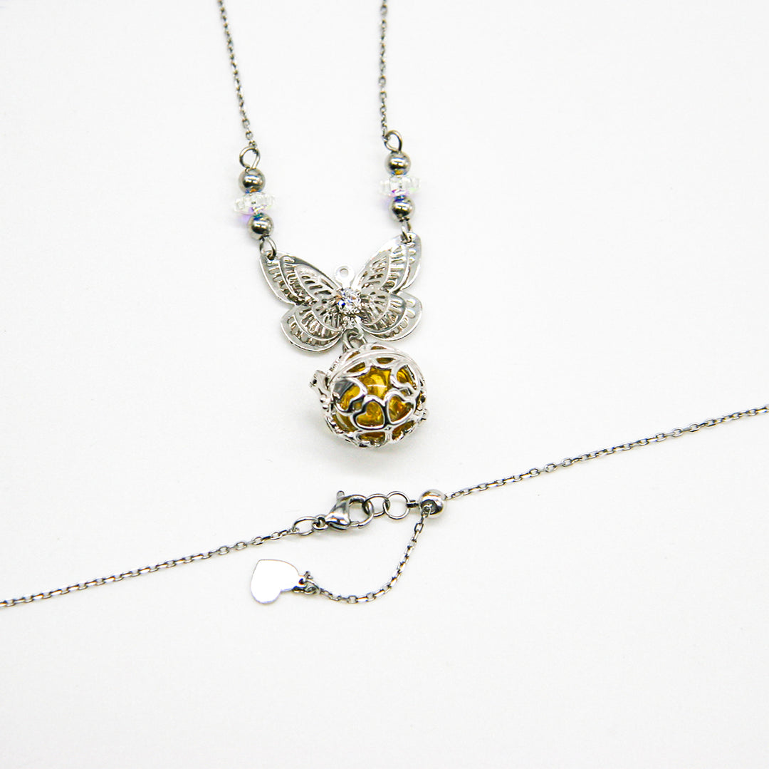 Gift Box - Butterfly White Gold Aroma Necklace + Purify Oil Blend V760-GBAJ - 30