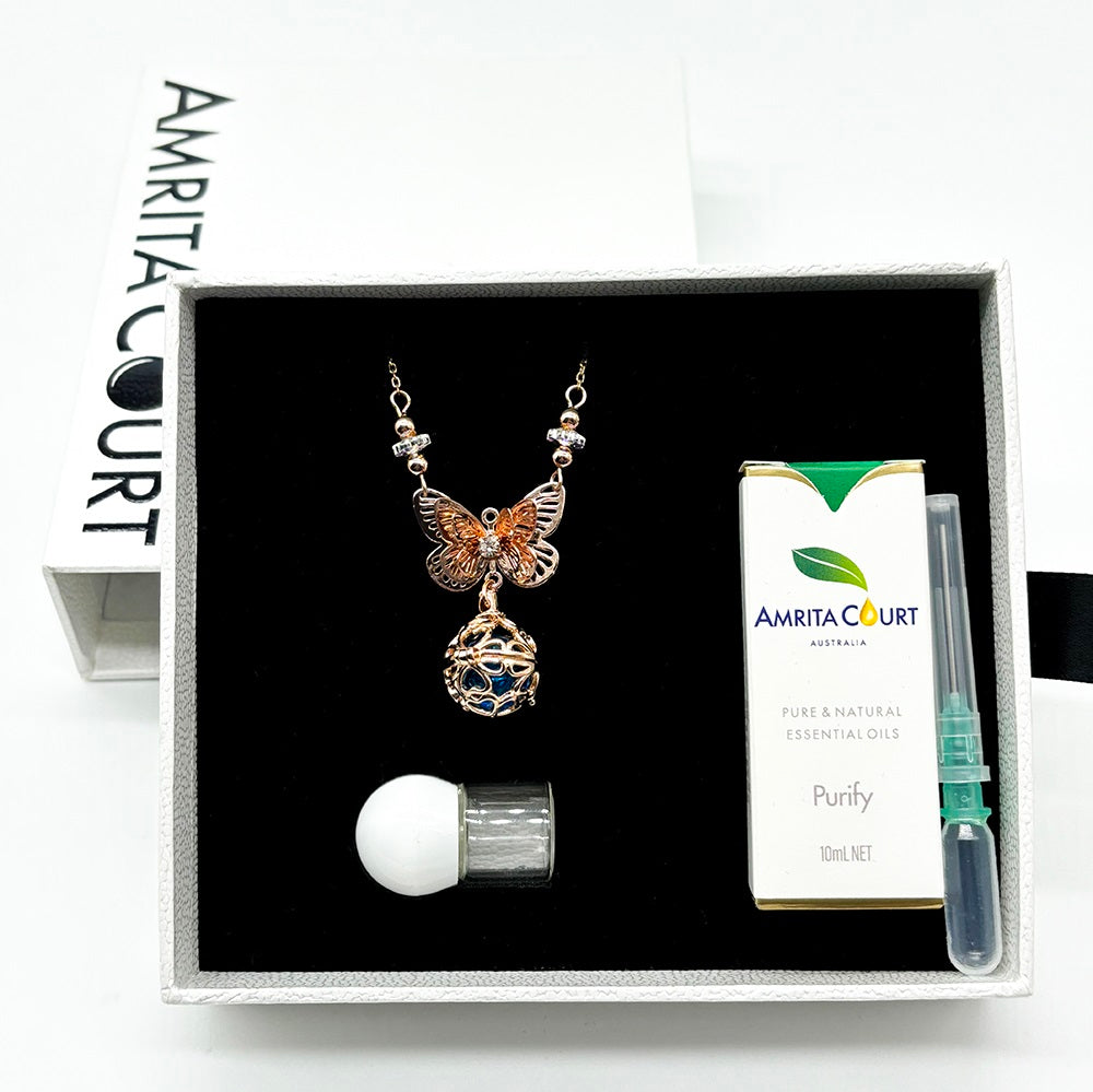 Gift Box - Butterfly Rose Gold Aroma Necklace + Purify Oil Blend V760-GBAJ - 31