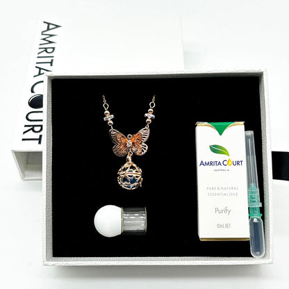 Gift Box - Butterfly Rose Gold Aroma Necklace + Purify Oil Blend V760-GBAJ - 31