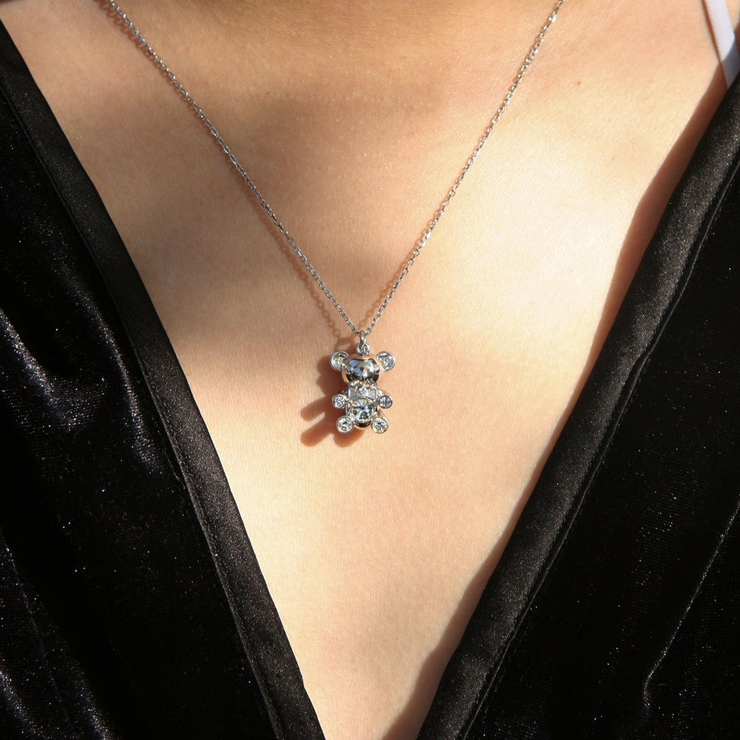 Gift Box - Bear White Gold Aroma Necklace + Purify Oil Blend V760-GBAJ - 32