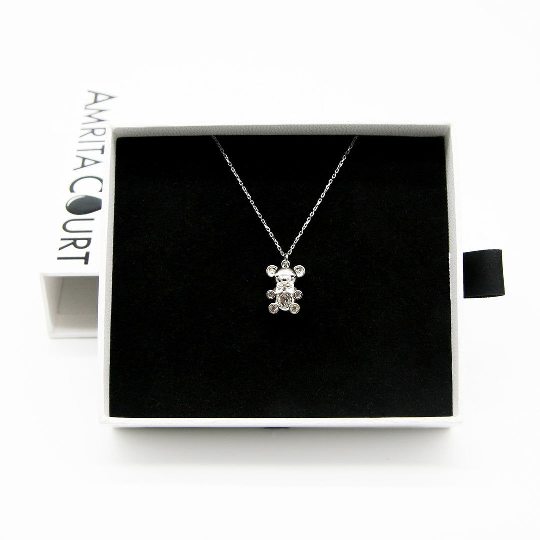 Gift Box - Bear White Gold Aroma Necklace + Purify Oil Blend V760-GBAJ - 32