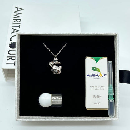 Gift Box - Rabbit White Gold Aroma Necklace + Purify Oil Blend V760-GBAJ - 34