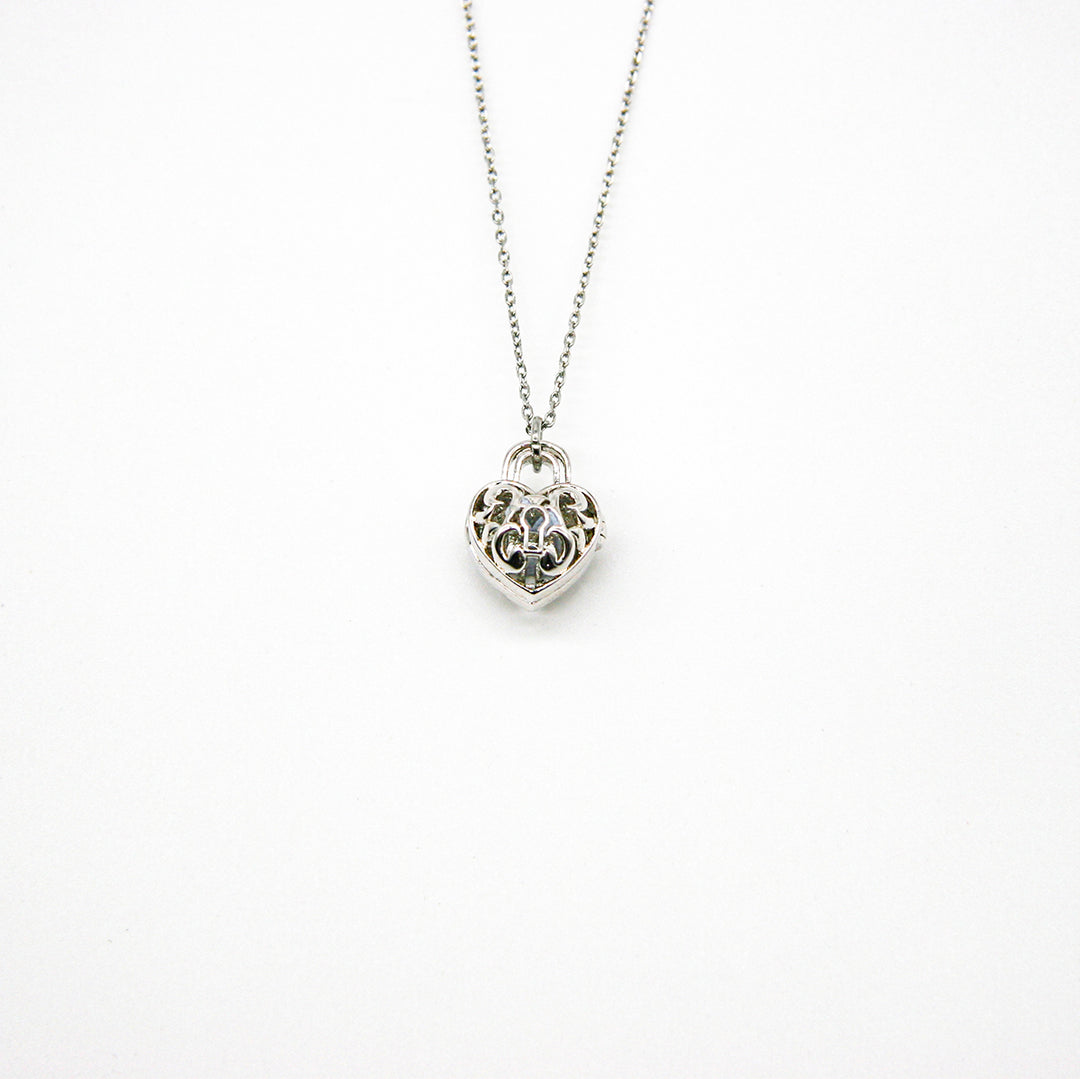 Gift Box - Heart Lock White Gold Aroma Necklace + Purify Oil Blend V760-GBAJ - 36