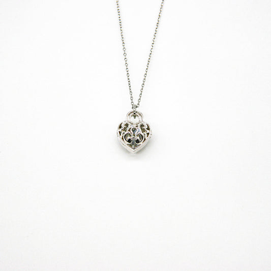 Gift Box - Heart Lock White Gold Aroma Necklace + Purify Oil Blend V760-GBAJ - 36