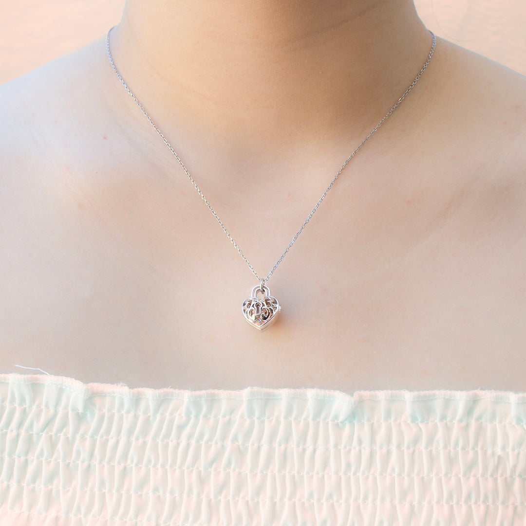 Gift Box - Heart Lock White Gold Aroma Necklace + Purify Oil Blend V760-GBAJ - 36