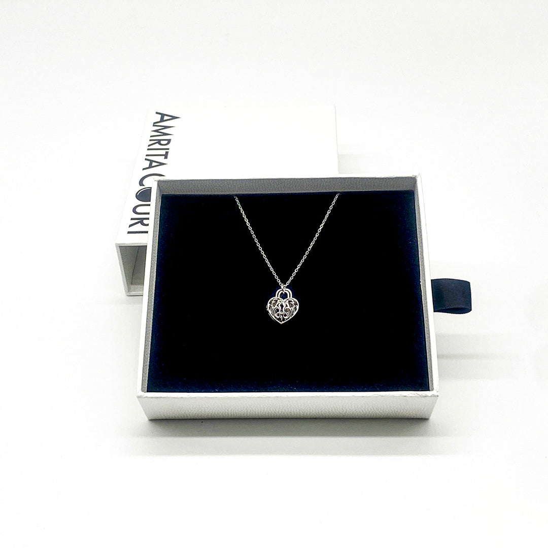 Gift Box - Heart Lock White Gold Aroma Necklace + Purify Oil Blend V760-GBAJ - 36