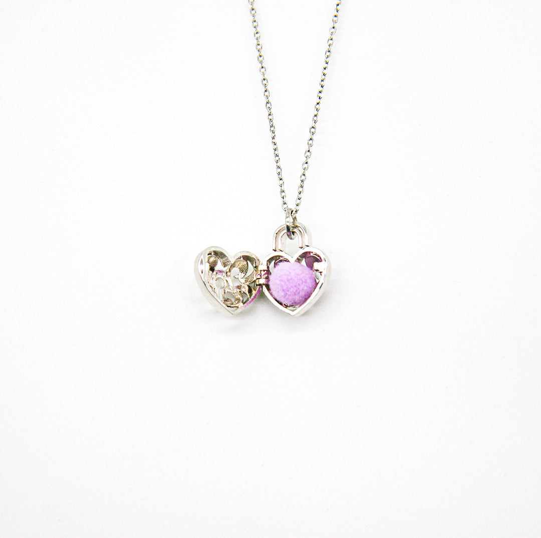 Gift Box - Heart Lock White Gold Aroma Necklace + Purify Oil Blend V760-GBAJ - 36
