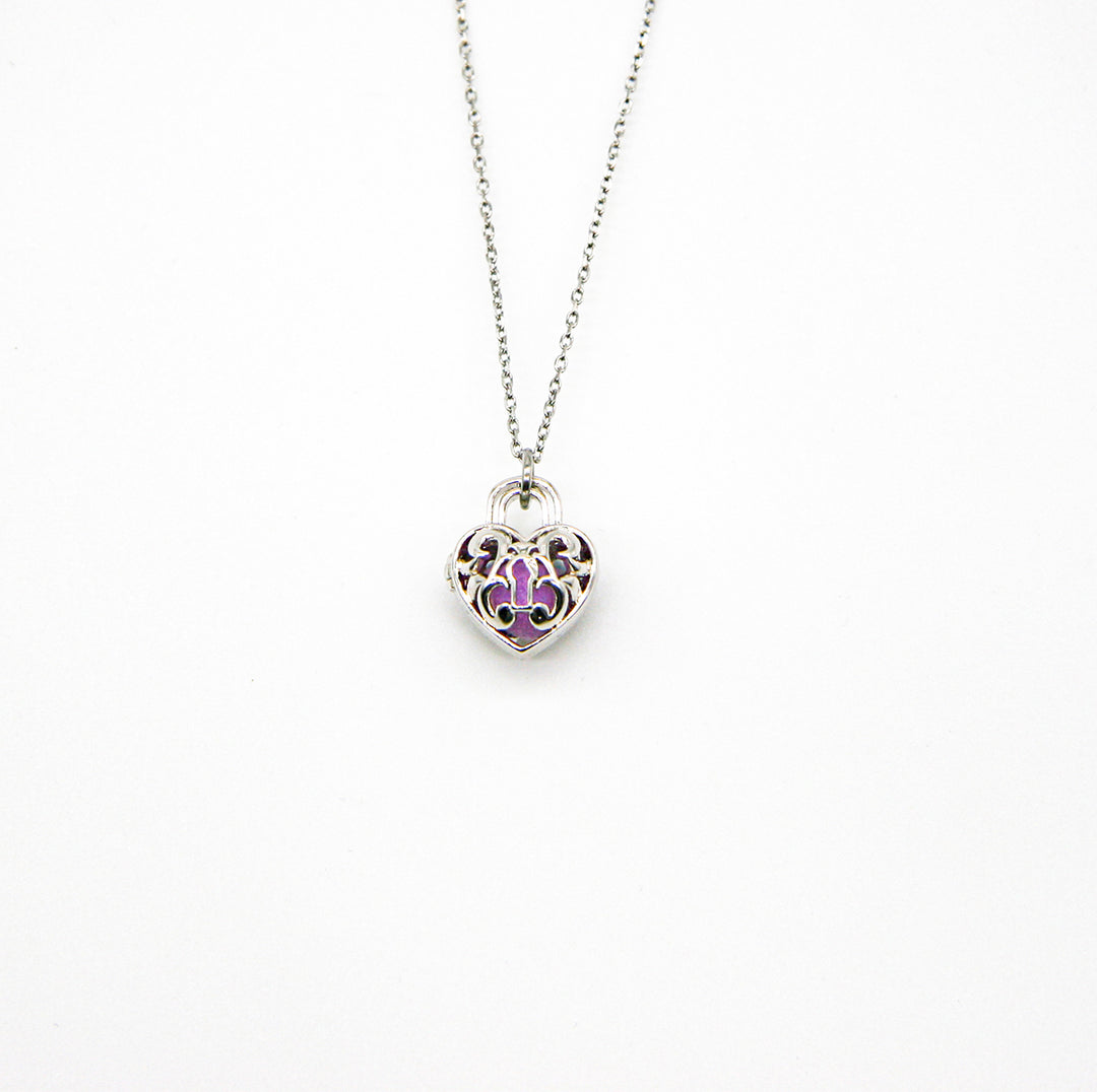 Gift Box - Heart Lock White Gold Aroma Necklace + Purify Oil Blend V760-GBAJ - 36