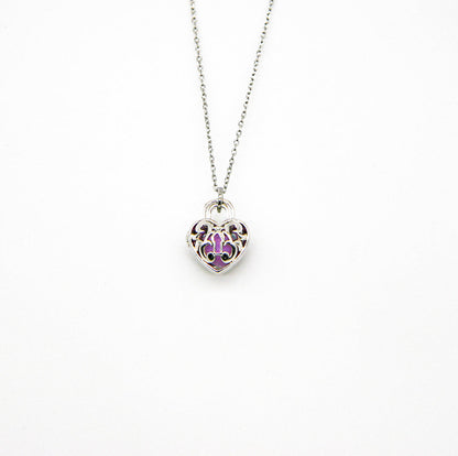 Gift Box - Heart Lock White Gold Aroma Necklace + Purify Oil Blend V760-GBAJ - 36