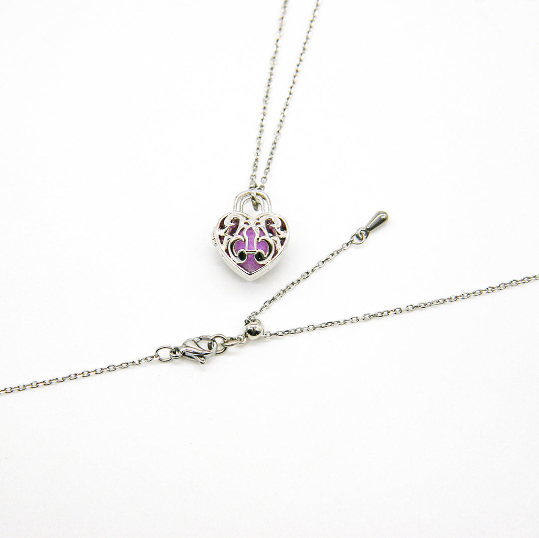 Gift Box - Heart Lock White Gold Aroma Necklace + Purify Oil Blend V760-GBAJ - 36