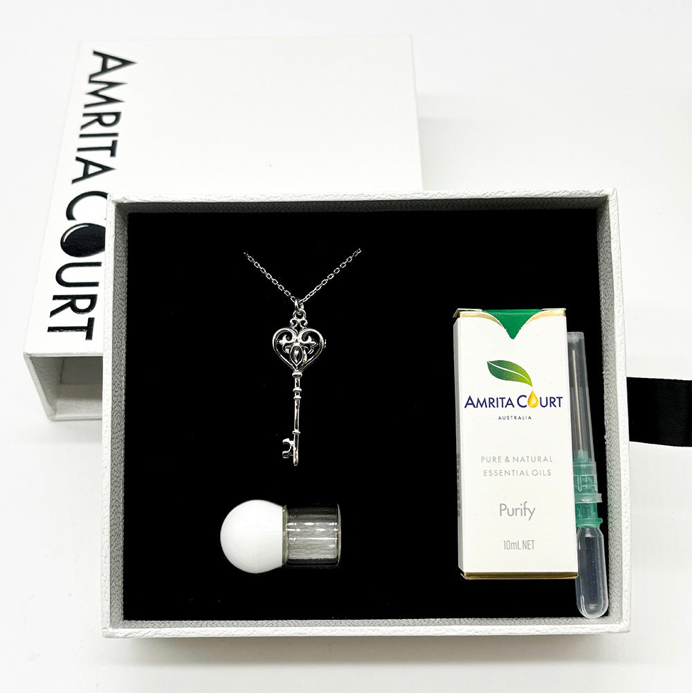Gift Box - Key White Gold Aroma Necklace + Purify Oil Blend V760-GBAJ - 38