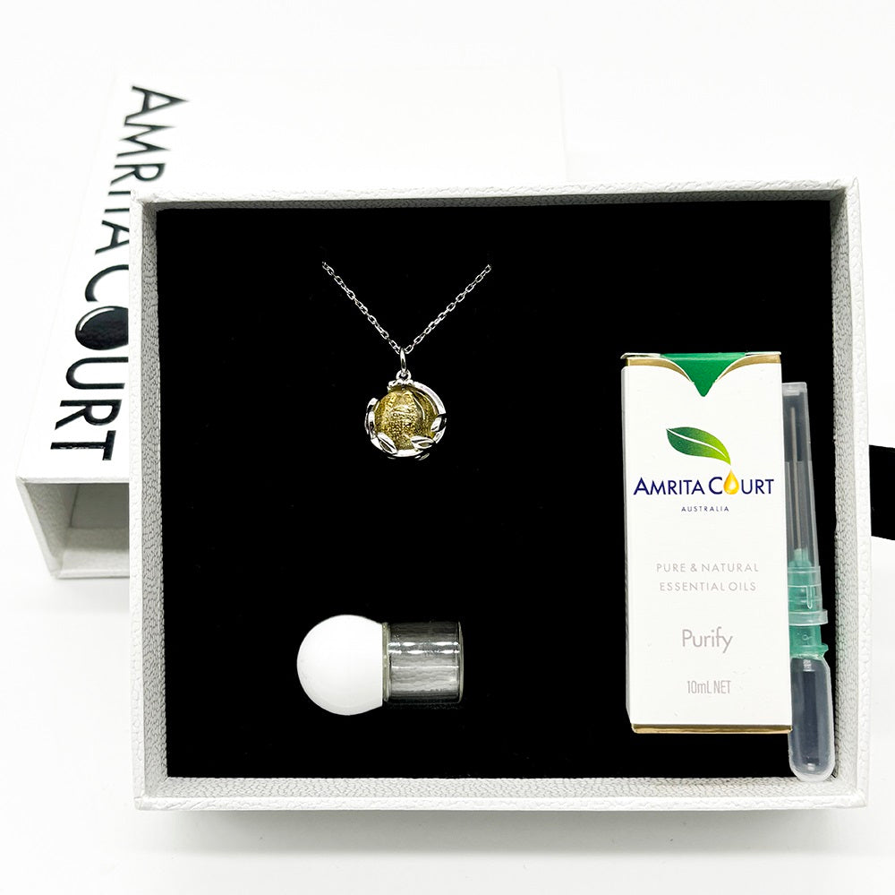 Gift Box - Aroma Necklace White Gold - Planet Jovian Gold (Golden Yellow) + Purify Oil Blend V760-GBAJ - 4