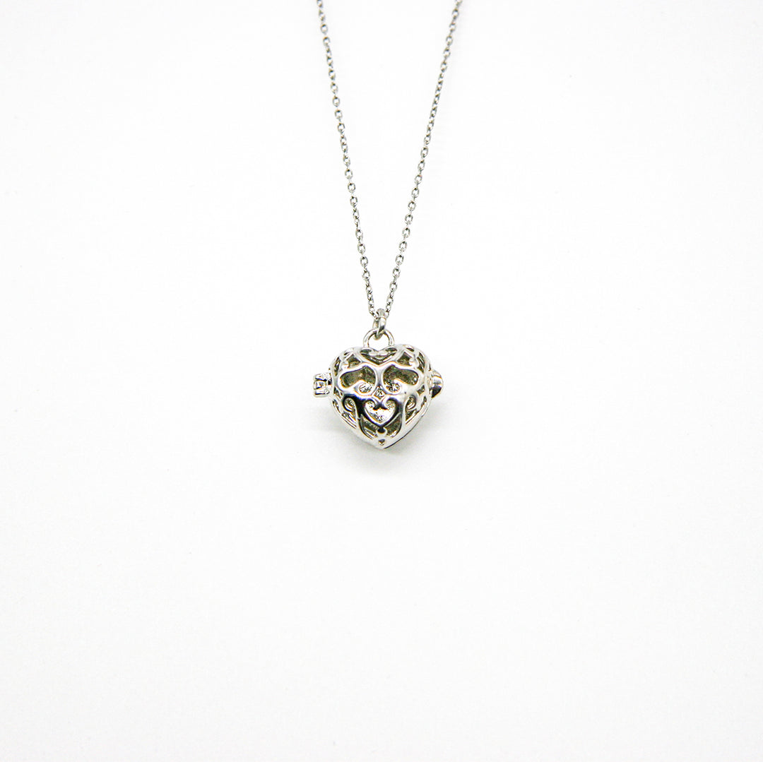 Gift Box - Love Heart White Gold Aroma Necklace + Purify Oil Blend V760-GBAJ - 40