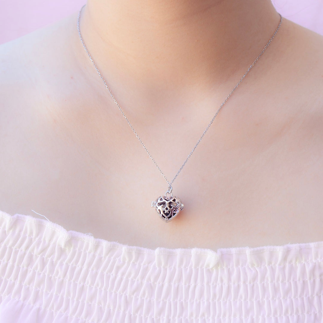 Gift Box - Love Heart White Gold Aroma Necklace + Purify Oil Blend V760-GBAJ - 40