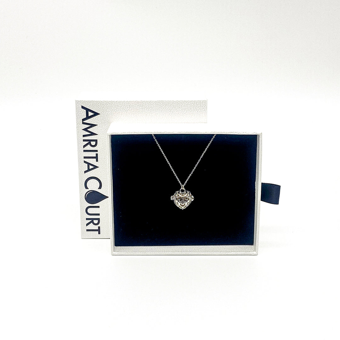 Gift Box - Love Heart White Gold Aroma Necklace + Purify Oil Blend V760-GBAJ - 40