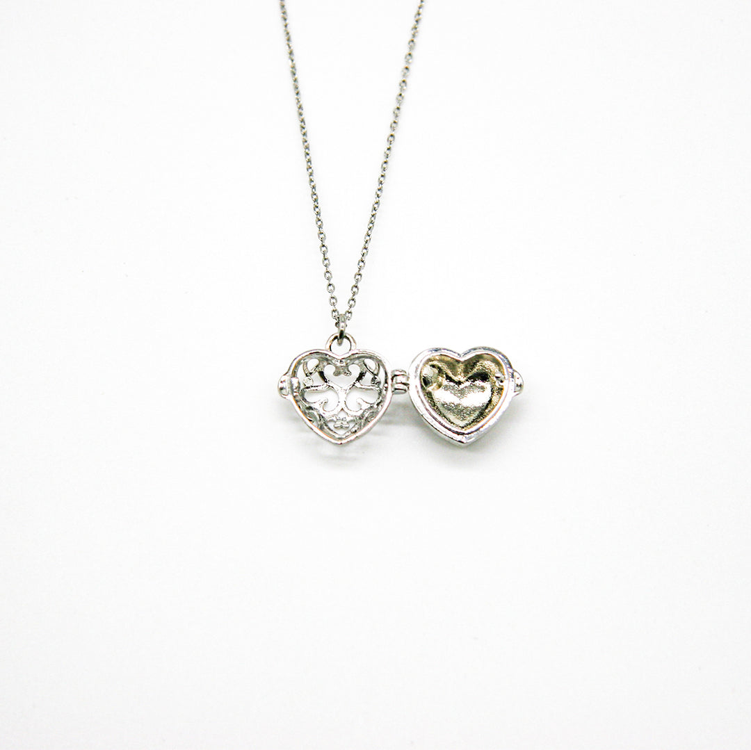 Gift Box - Love Heart White Gold Aroma Necklace + Purify Oil Blend V760-GBAJ - 40