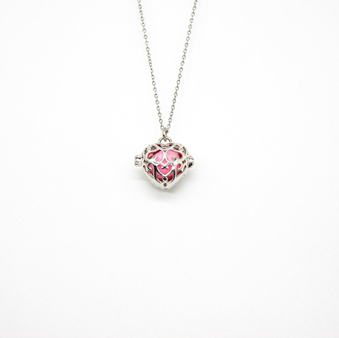 Gift Box - Love Heart White Gold Aroma Necklace + Purify Oil Blend V760-GBAJ - 40