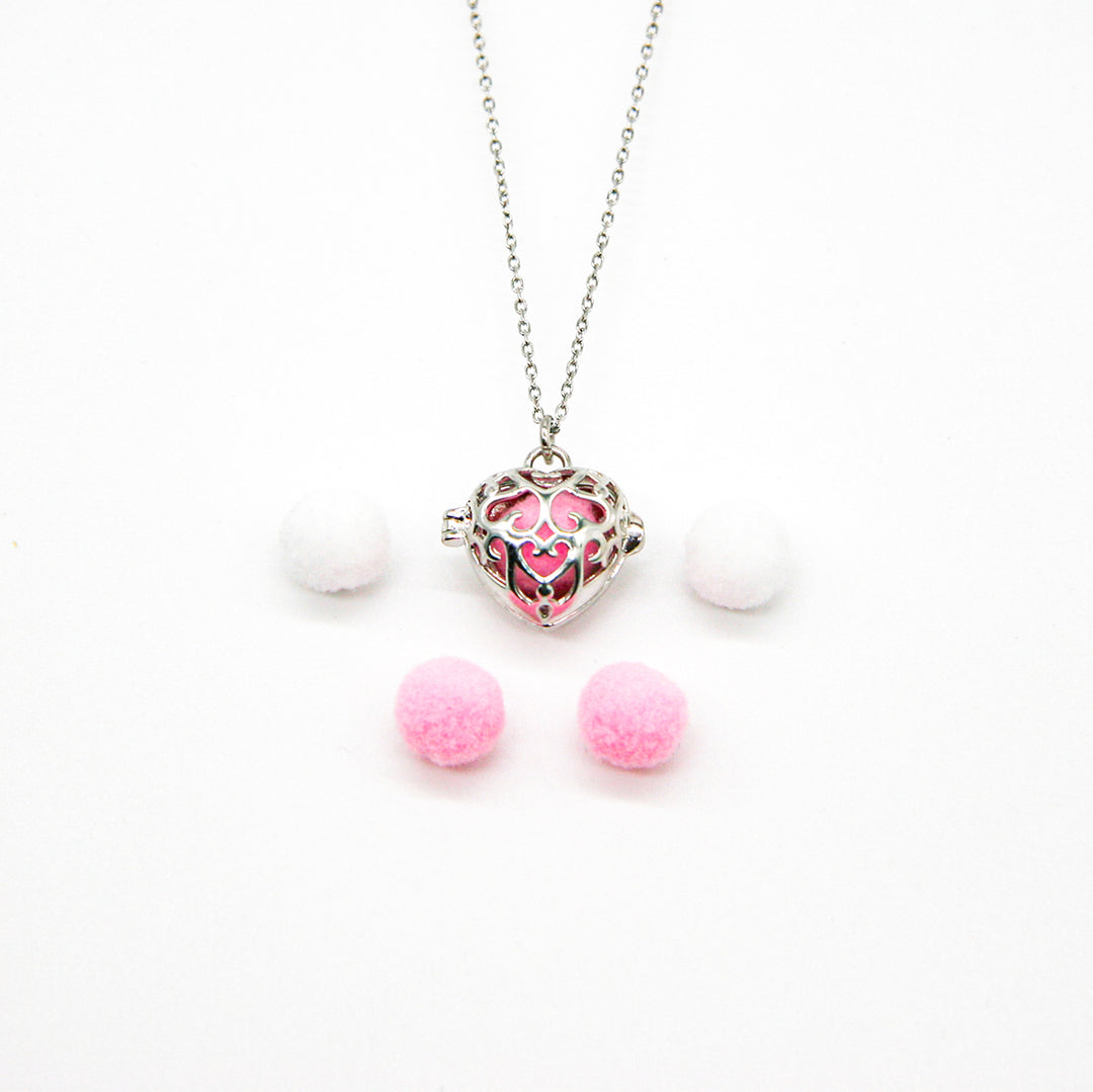 Gift Box - Love Heart White Gold Aroma Necklace + Purify Oil Blend V760-GBAJ - 40