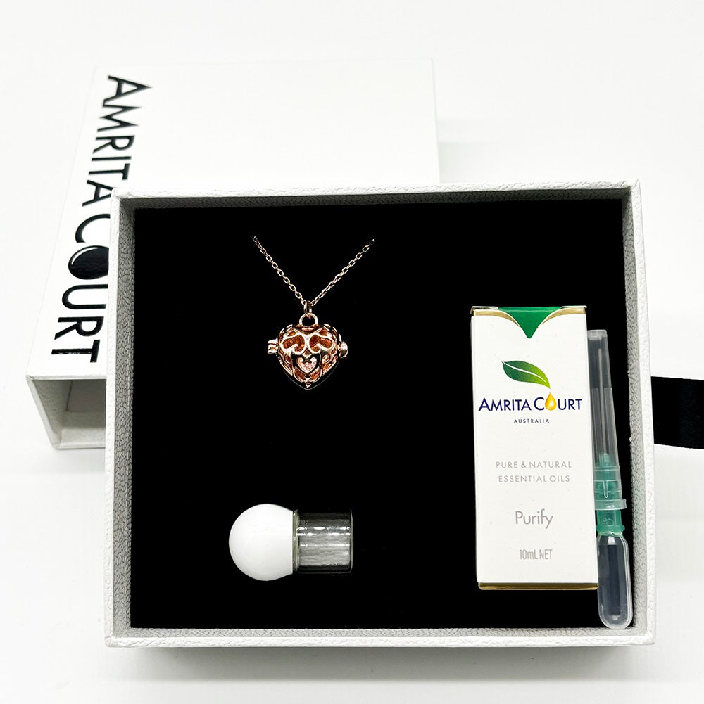Gift Box - Love Heart Rose Gold Aroma Necklace + Purify Oil Blend V760-GBAJ - 41