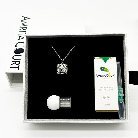 Gift Box - Chest White Gold Aroma Necklace + Purify Oil Blend V760-GBAJ - 42