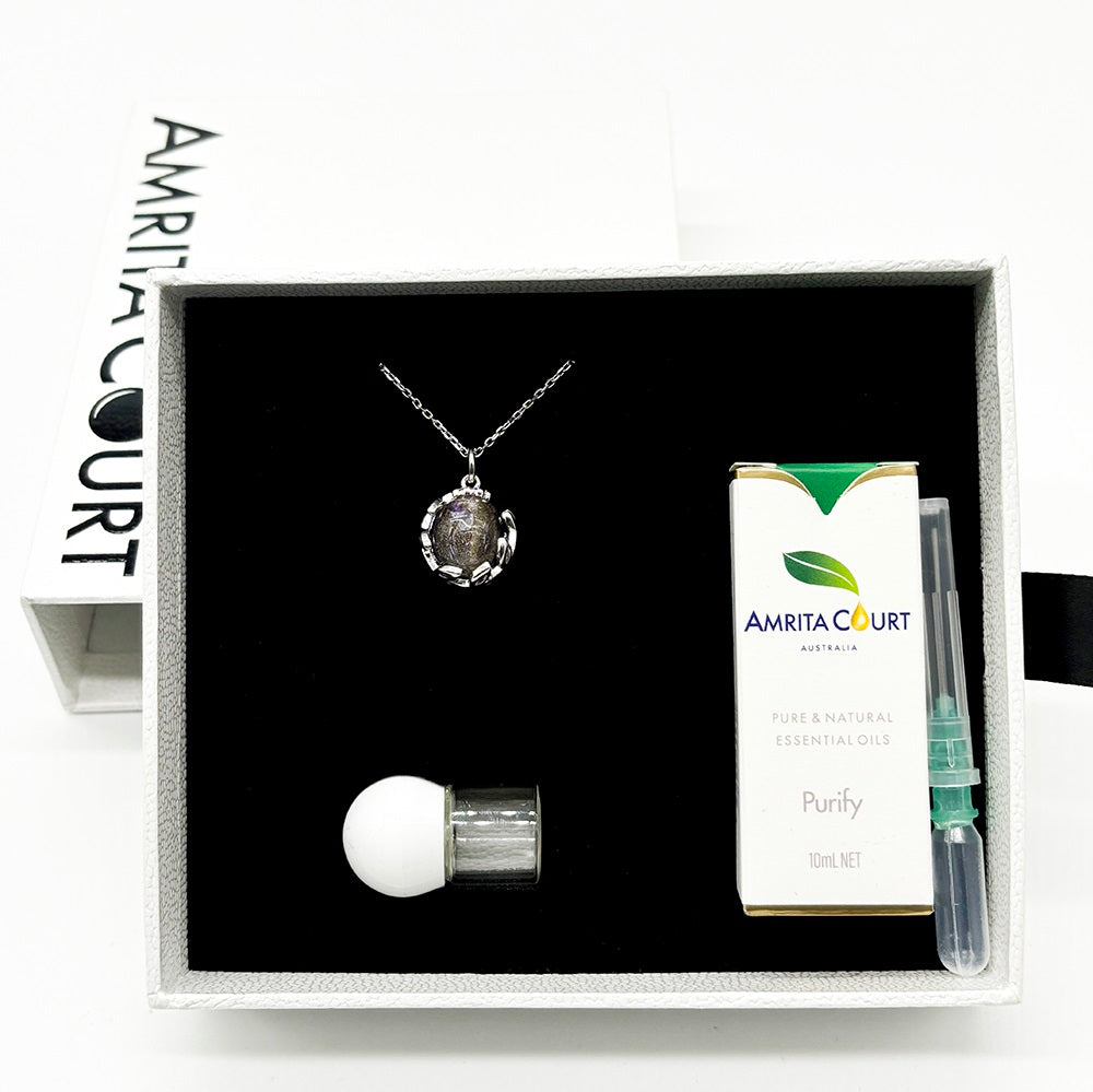 Gift Box - Aroma Necklace White Gold - Planet Lunar Lavender (Lanvender Purple) + Purify Oil Blend V760-GBAJ - 5