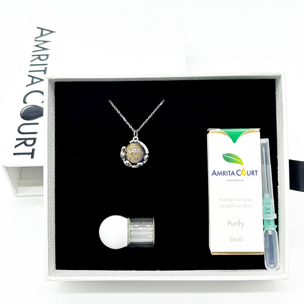 Gift Box - Aroma Necklace White Gold - Planet Celestial Sapphire (Blue) + Purify Oil Blend V760-GBAJ - 6