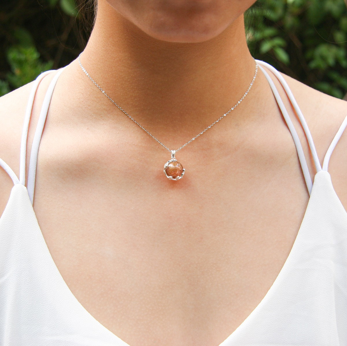 Gift Box - Aroma Necklace White Gold - Planet Plutonian Amethyst (Golden Purple) + Purify Oil Blend V760-GBAJ - 8