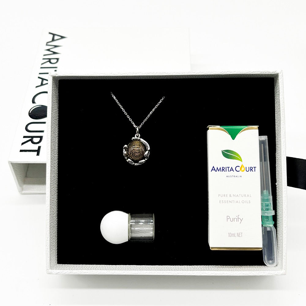 Gift Box - Aroma Necklace White Gold - Planet Plutonian Amethyst (Golden Purple) + Purify Oil Blend V760-GBAJ - 8