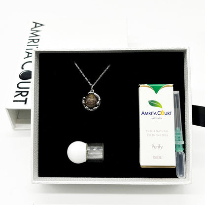 Gift Box - Aroma Necklace White Gold - Planet Plutonian Amethyst (Golden Purple) + Purify Oil Blend V760-GBAJ - 8