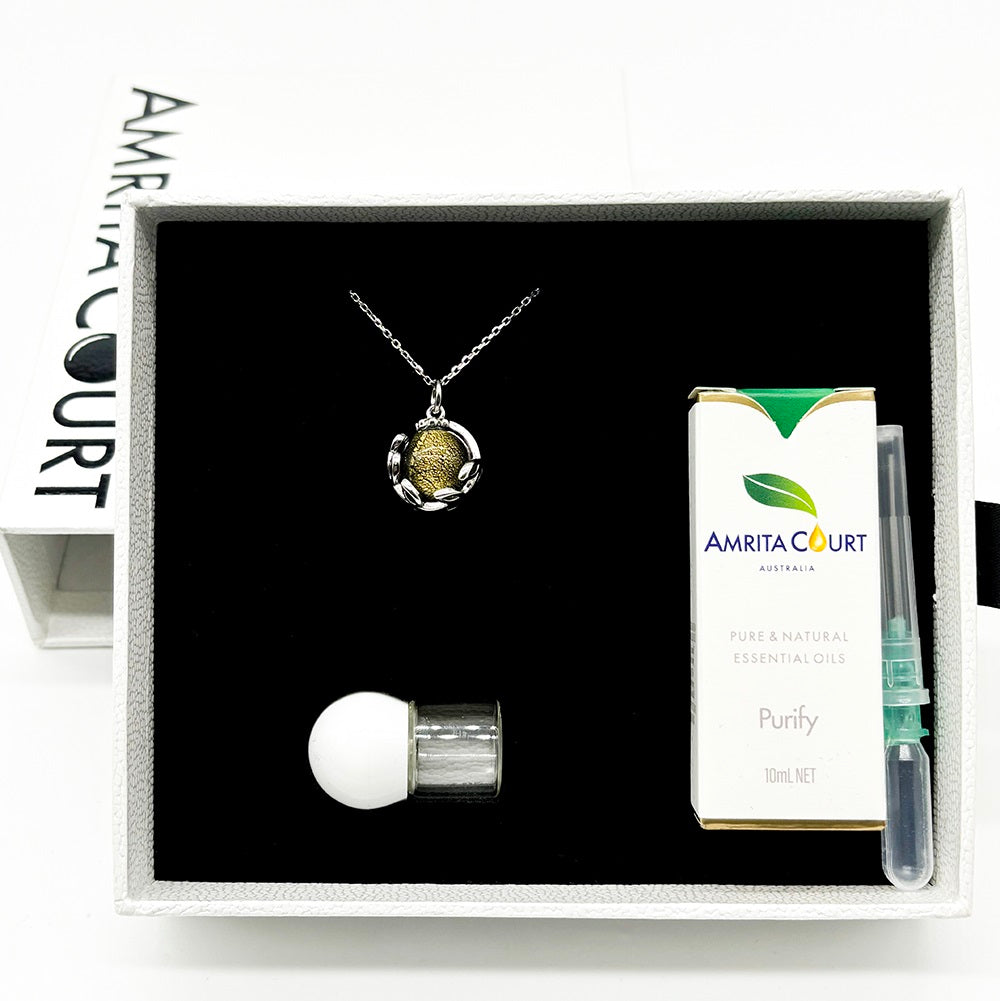 Gift Box - Aroma Necklace White Gold - Planet Stellar Midnight (Golden dark blue) + Purify Oil Blend V760-GBAJ - 9