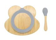 Bamboo Kids Children Baby Plate Bowl & Silicon Suction Cap Base & Spoon - Frog V762-FROGPLATE