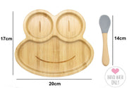 Bamboo Kids Children Baby Plate Bowl & Silicon Suction Cap Base & Spoon - Frog V762-FROGPLATE
