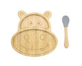 Bamboo Kids Children Baby Plate Bowl & Silicon Suction Cap Base & Spoon - Hippo V762-HIPPOPLATE
