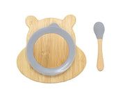 Bamboo Kids Children Baby Plate Bowl & Silicon Suction Cap Base & Spoon - Hippo V762-HIPPOPLATE