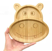 Bamboo Kids Children Baby Plate Bowl & Silicon Suction Cap Base & Spoon - Hippo V762-HIPPOPLATE