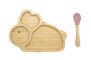 Bamboo Kids Children Baby Plate Bowl & Silicon Suction Cap Base & Spoon - Rabbit V762-RABBITPLATE