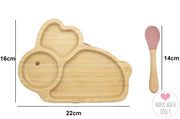 Bamboo Kids Children Baby Plate Bowl & Silicon Suction Cap Base & Spoon - Rabbit V762-RABBITPLATE