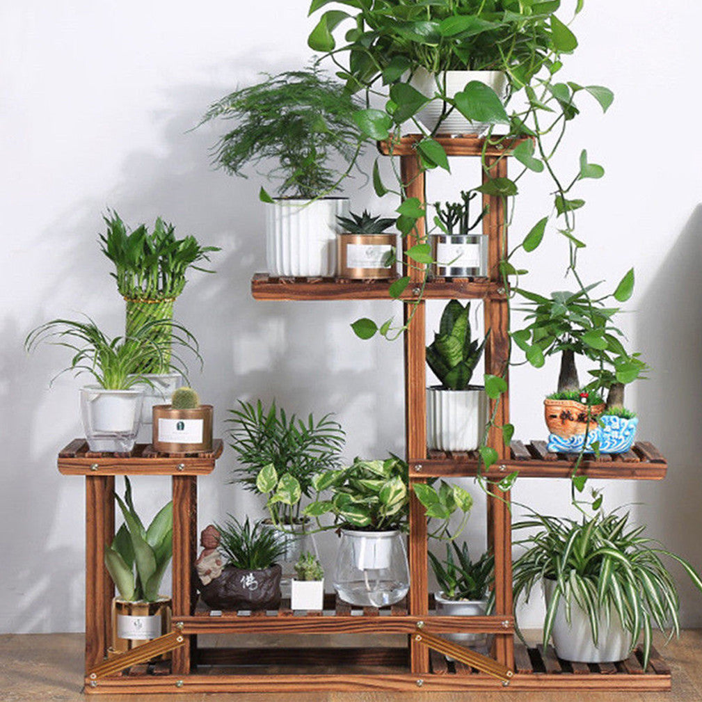 6-Tier Rustic Wooden Step Plant Stand V767-7KHJ03-A
