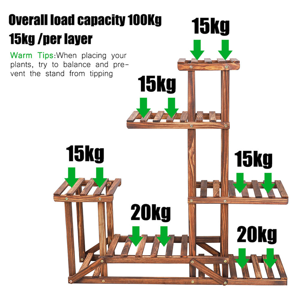 6-Tier Rustic Wooden Step Plant Stand V767-7KHJ03-A