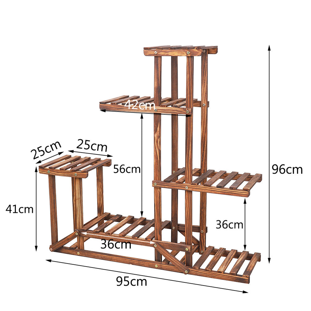 6-Tier Rustic Wooden Step Plant Stand V767-7KHJ03-A