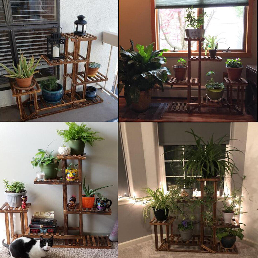 6-Tier Rustic Wooden Step Plant Stand V767-7KHJ03-A