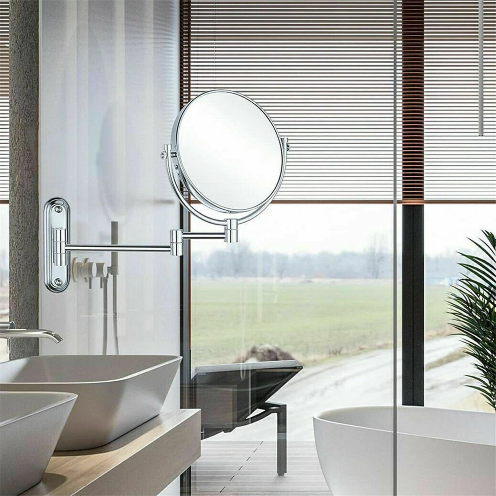 Extendable Wall-Mounted Makeup Mirror with 10x Magnification, Double-Sided V767-9LJJ03