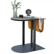 Luxury C Shaped End Table Small Accent Table Faux Leather Top With Storage Bag V767-CJ-X119