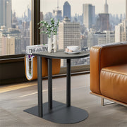 Luxury C Shaped End Table Small Accent Table Faux Leather Top With Storage Bag V767-CJ-X119