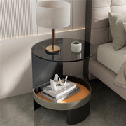 2 Tier Luxury Side End Table Glass Top Saddle Leather Storage Shelf Accent Table V767-CJ-X123