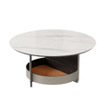 Xl Chic Sintered Stone Top Coffee Center Table Saddle Leather Shelf Accent Table V767-CJ-X124-A-B