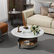 Xl Chic Sintered Stone Top Coffee Center Table Saddle Leather Shelf Accent Table V767-CJ-X124-A-B