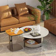 Xl Chic Sintered Stone Top Coffee Center Table Saddle Leather Shelf Accent Table V767-CJ-X124-A-B
