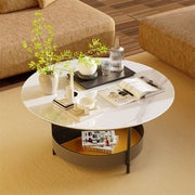 Xl Chic Sintered Stone Top Coffee Center Table Saddle Leather Shelf Accent Table V767-CJ-X124-A-B