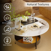 Xl Chic Sintered Stone Top Coffee Center Table Saddle Leather Shelf Accent Table V767-CJ-X124-A-B